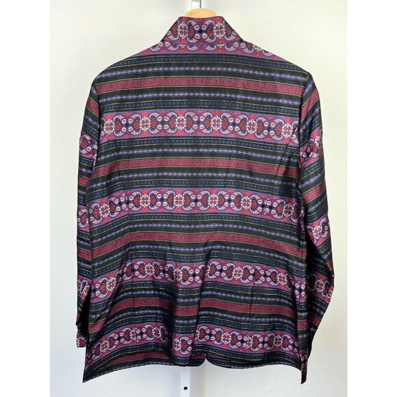 TALBOTS 12 Silk Tapestry Button Front Jacket Top Geometric Stripe Paisley Purple - Picture 2 of 5